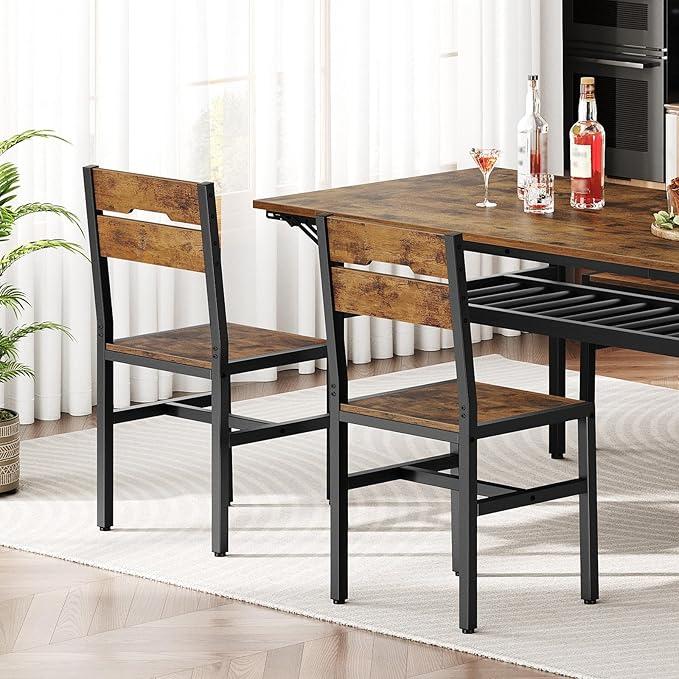 Dining Chairs Set of 2, Rustic Wooden Kitchen Chairs with Backrests and Metal...