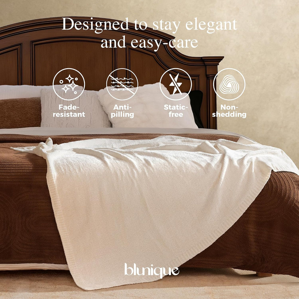 Chenille Throw Blanket for Couch, Cozy Soft Blanket Lightweight Decorative Th...