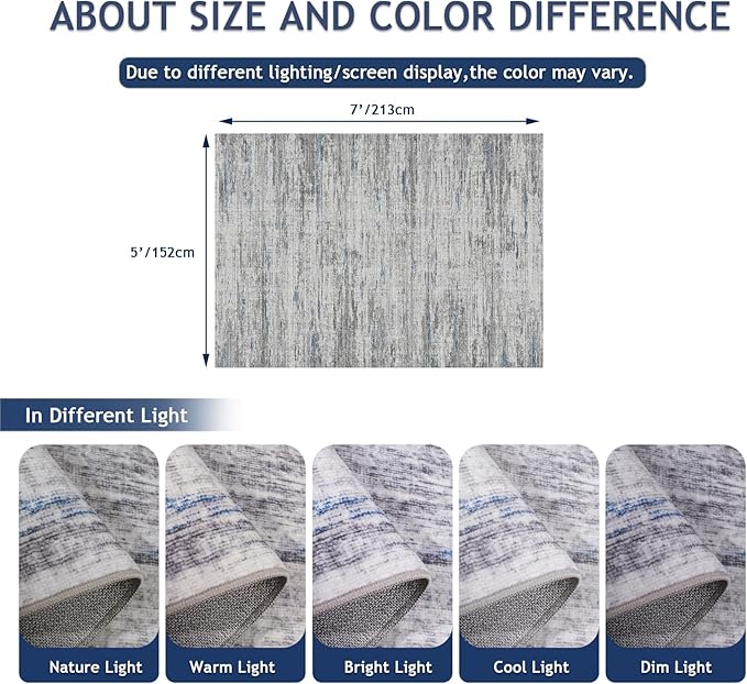 5x7 Area Rugs - Ultra-Thin Washble Rugs, Non-Slip Low Pile Abstract Print Rugs - Image 2
