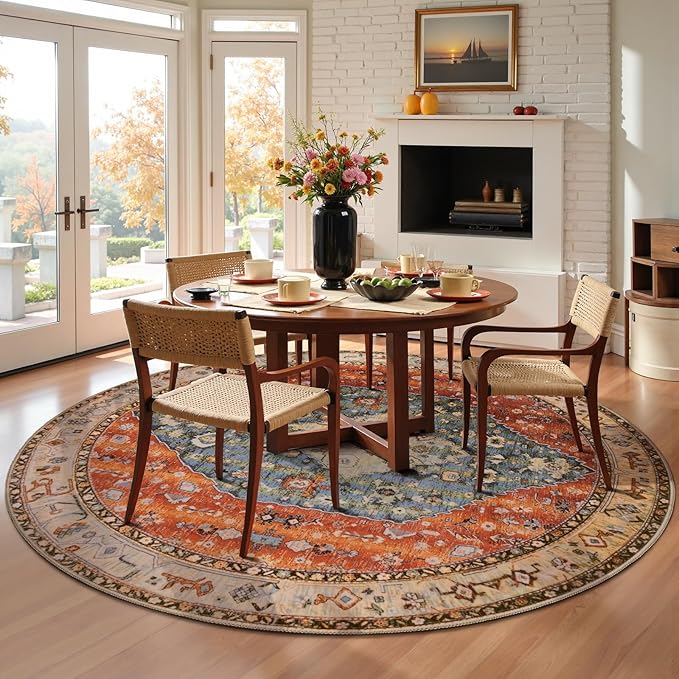 SERISSA Boho Round Area Rug, 5ft Washable Non-Slip Circle Rug, Ultra Soft - Image 2