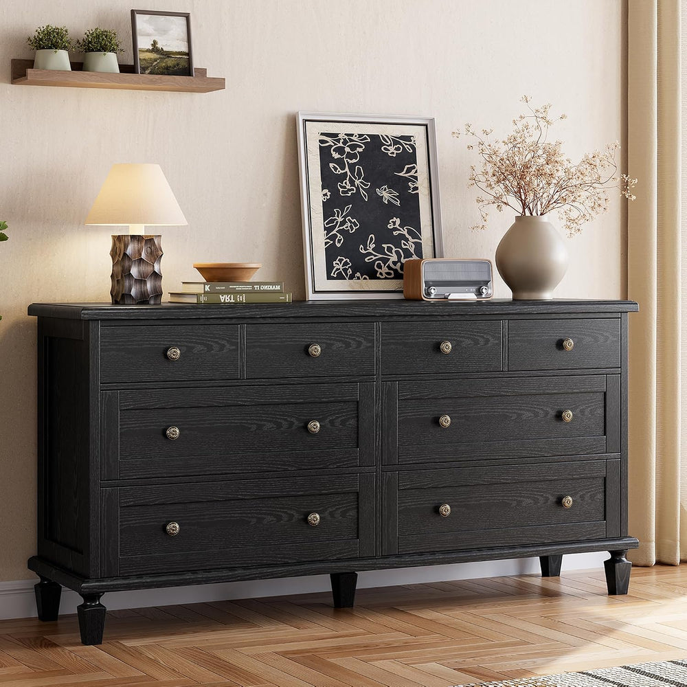 Garvee 8 Drawer Dresser for Bedroom, 59" Vintage Dresser, Black