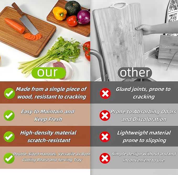 Solid Teak Wood Cutting Board Set One Piece Non Glued Large Thick Crack - Image 4