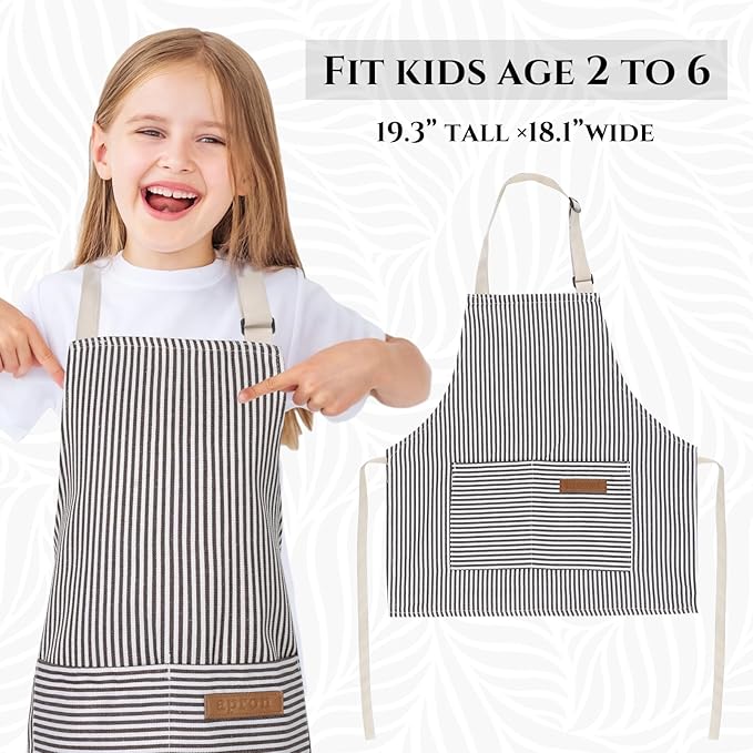 2 Pack Stripes Kids Apron, Kids Cooking Aprons - Image 4