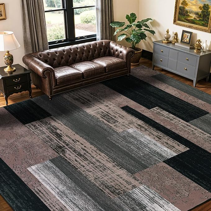10x12 Washable Area Rugs for Living Room and Bedroom, Vintage Checkered Pattern by LIANLAM