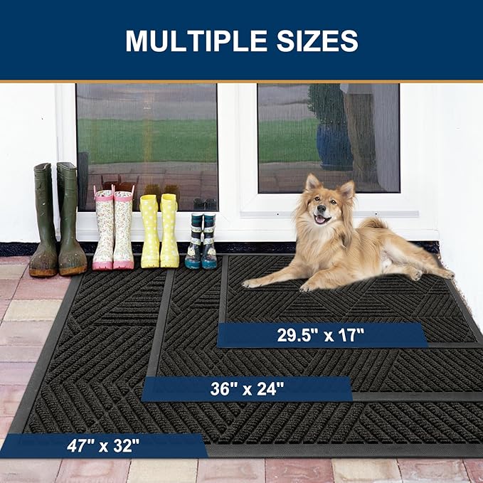 Smiry Front Door Mat Outside Entrance, Heavy Duty Sturdy Natural Rubber Doormat - Image 2