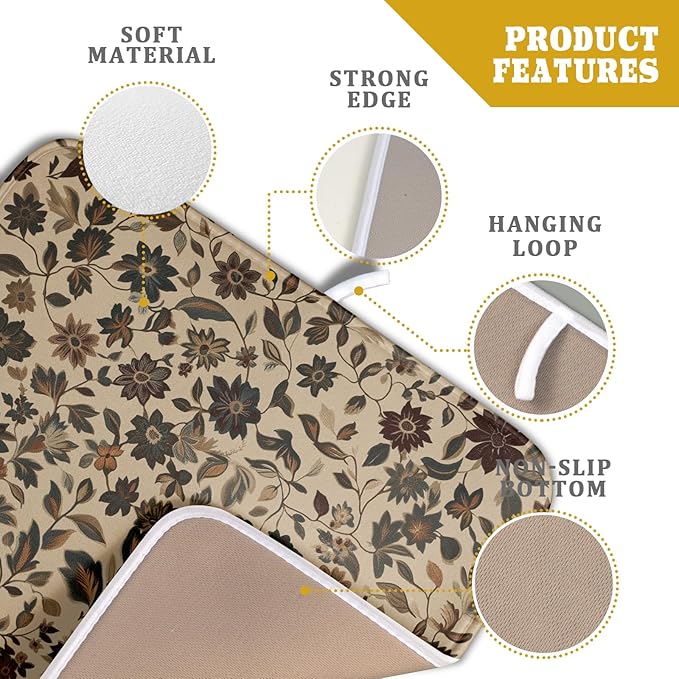 Giwawa 16"x18" Vintage Floral Decorative Dish Drying Mat- Rustic Boho Flowers - Image 4