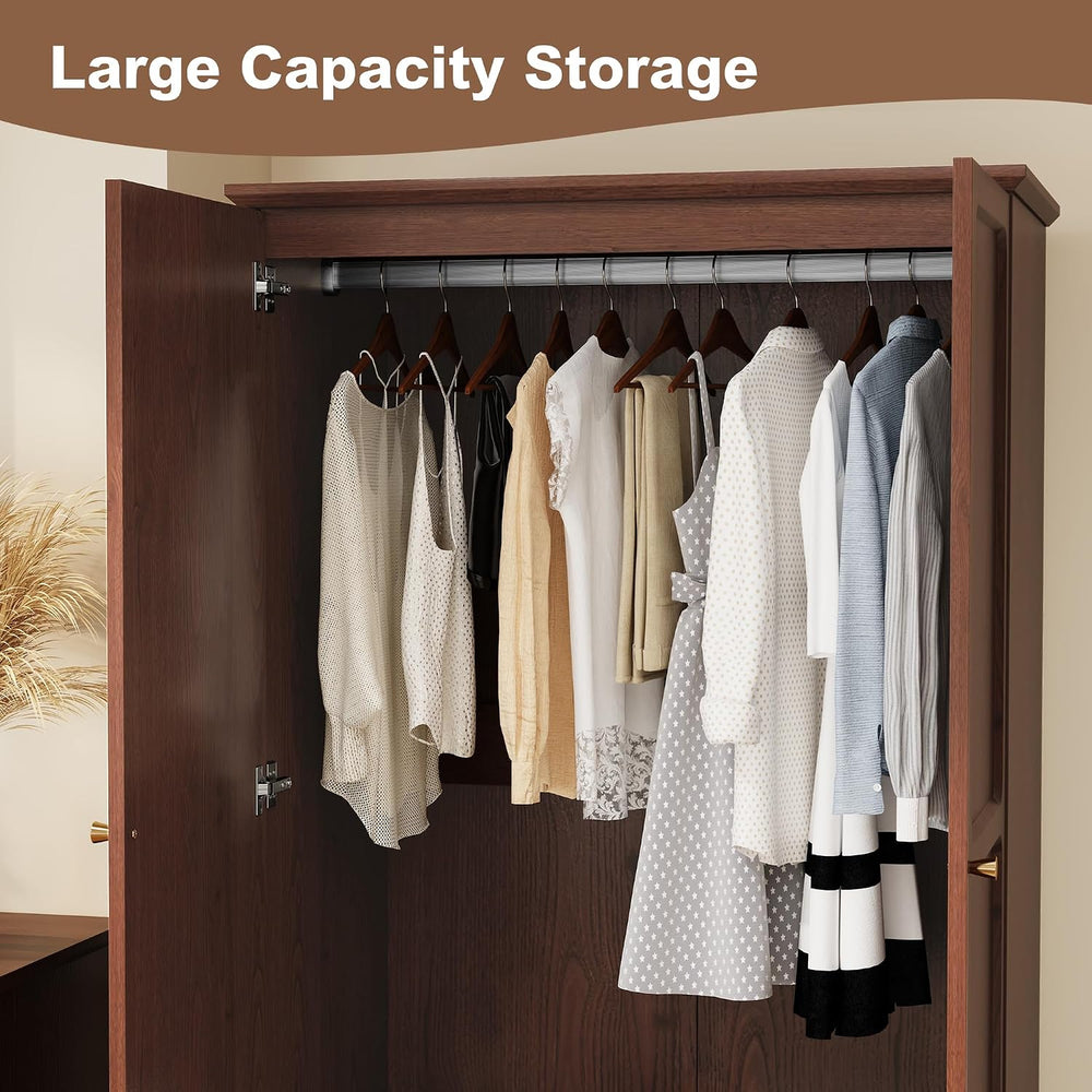 HLR 71" Wardrobe Closet Mid-Century Modern Style,Brown