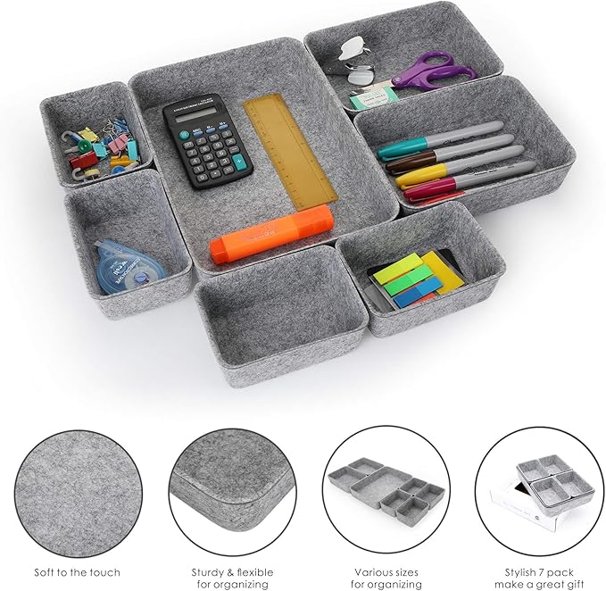 Welaxy Office drawer organizers trays felt storage bin organize dividers Box - Image 4