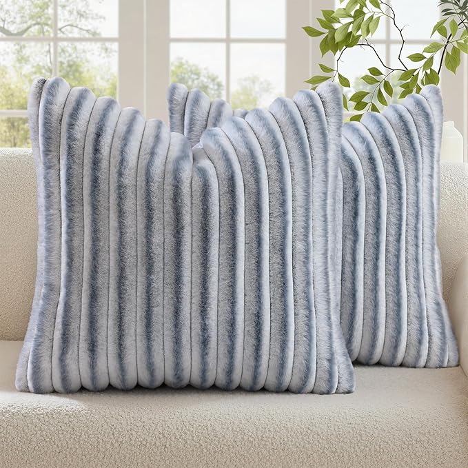 decorUhome Cozy Faux Fur Throw Pillow Covers 18x18 Set of 2 Decorative Soft by decorUhome