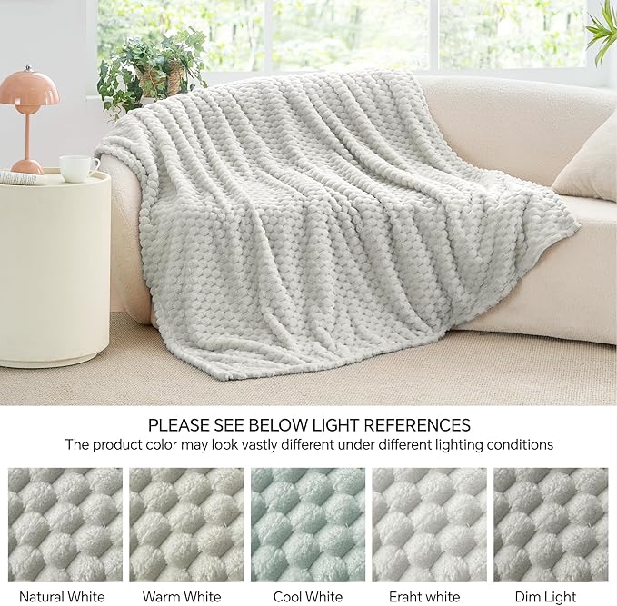 BEDELITE Fleece Blanket Twin for Bed Couch, 3D Jacquard Decorative Light Grey - Image 7