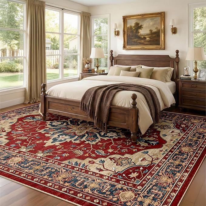 RELEANY Area Rugs 8'x10' Washable Non-Slip, Floral Vintage Distress Print - Image 2