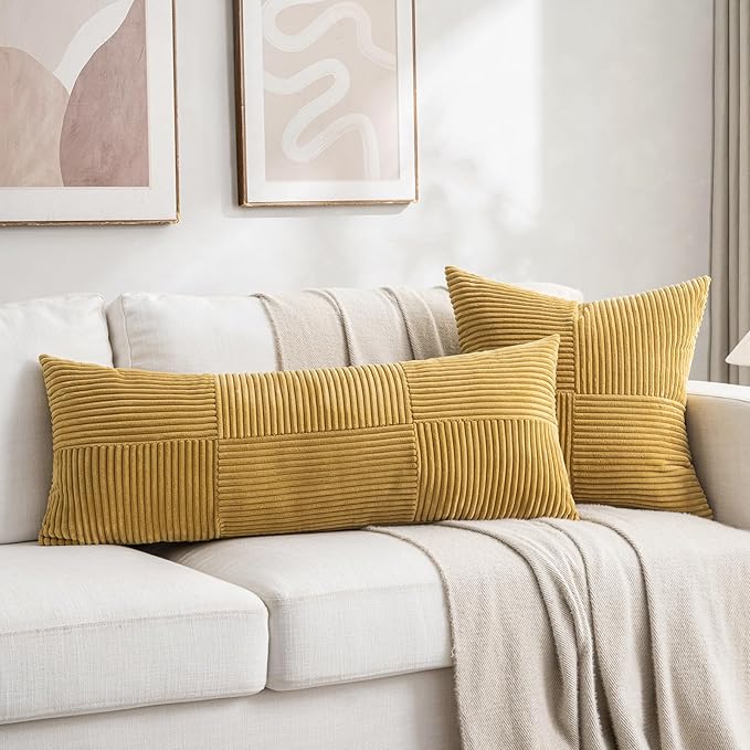 Fancy Homi 2 Packs Mustard Yellow Decorative Throw Pillow Covers 18x18 Inch - Image 6