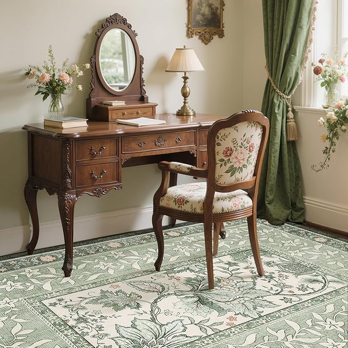 GarveeHome Provence 5x7 Area Rugs, Botanical Grove Sage Green Vintage - Image 3