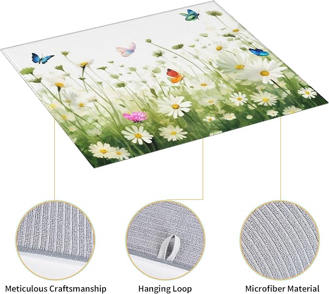 Vintage Watercolor Daisy Butterfly Dish Drying Mat - Image 4