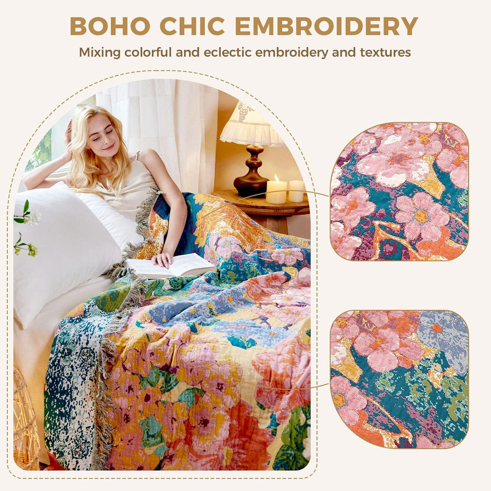 LUTBM Boho Throw Blanket for Bed 60"x80", All Season Cotton Couch B...