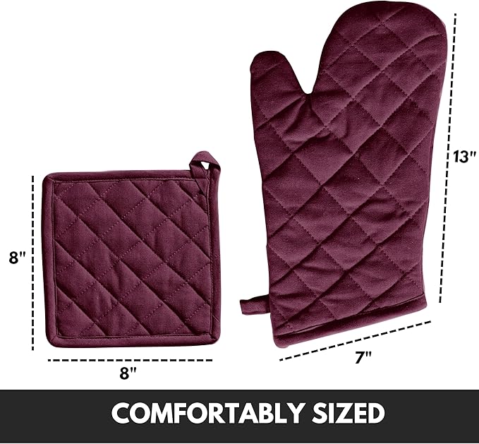 Oven Mitt & Pot Holder 100% Cotton Set of Heat Resistant Oven Gloves & Hot Pads - Image 2