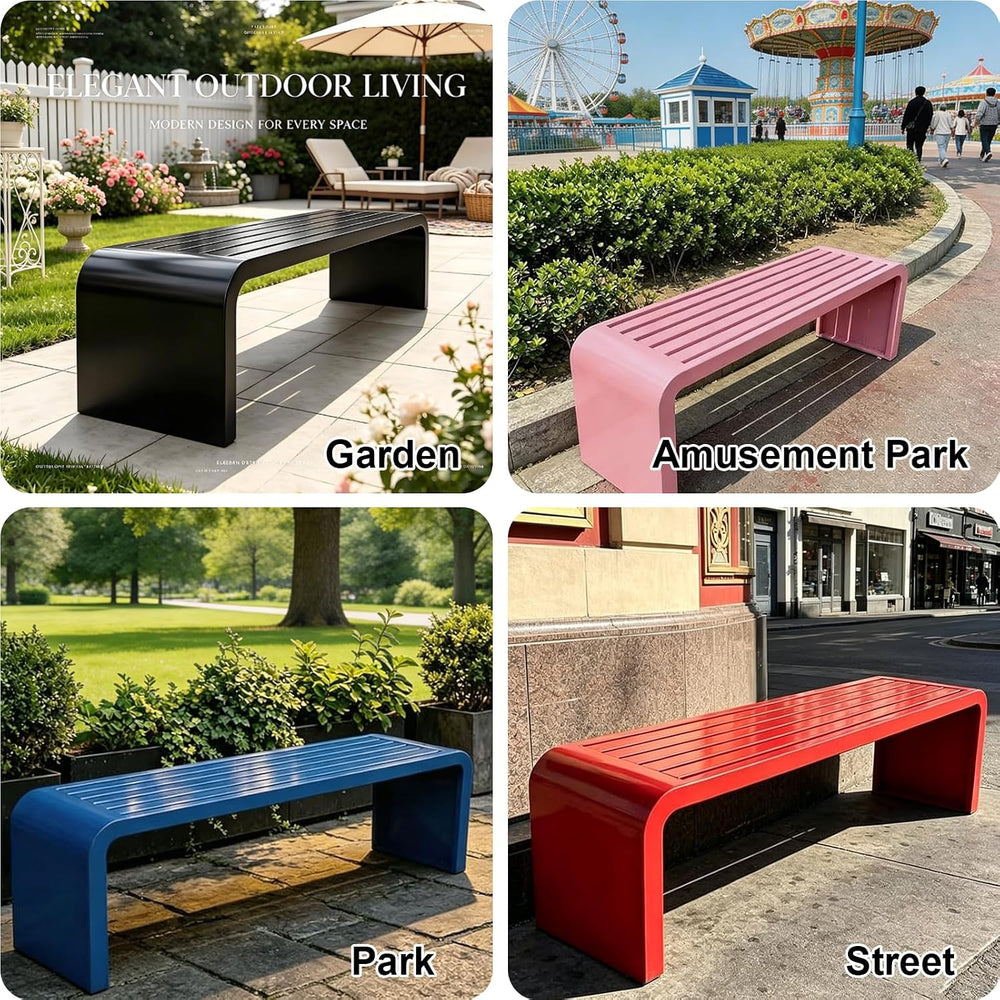 Outdoor Backless Bench,Stainless Steel Garden Patio Porch Bench,Art Deco Allo...