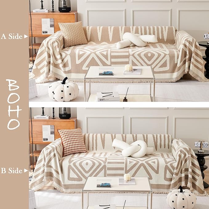 HANDONTIME Sofa Covers for Sectional Sofa Set Boho Couch Cover for Dogs Khaki - Image 2