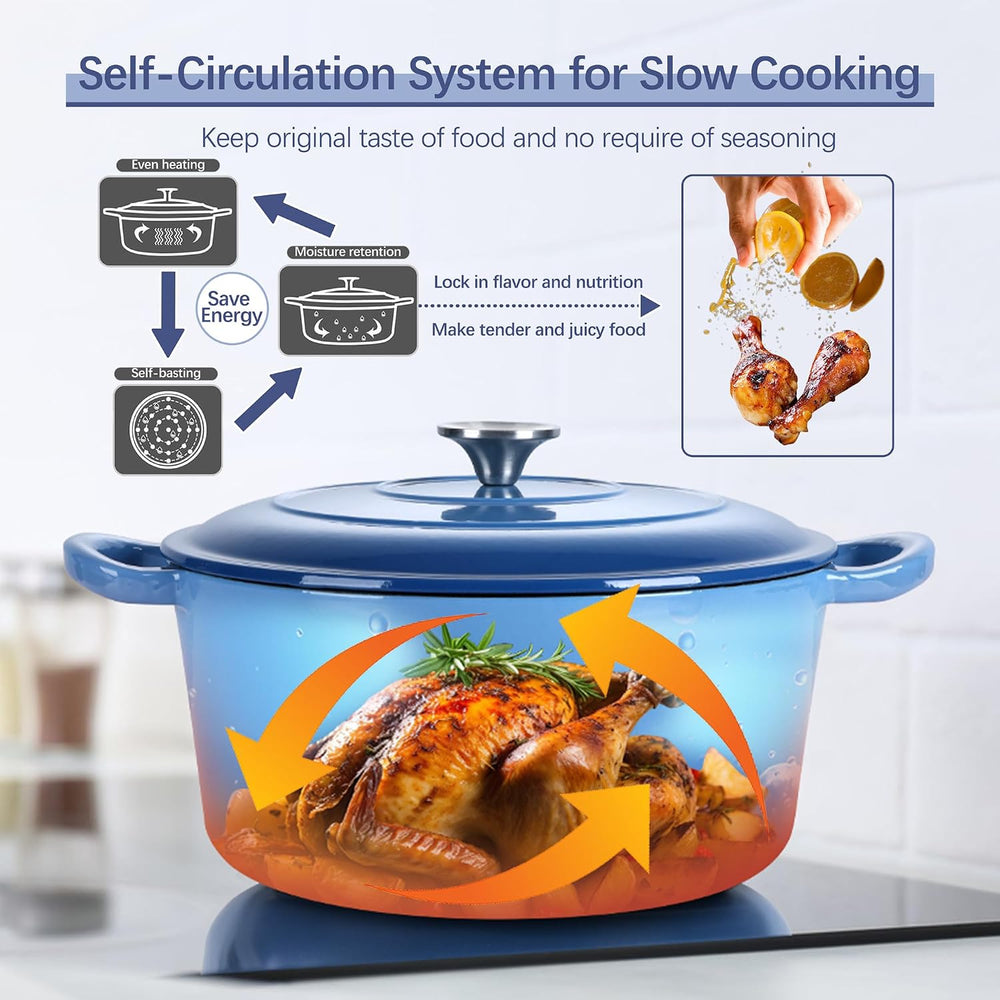 E-far Dutch Oven Pot with Lid, 5 Quart Enameled Cast Iron Round Dutch Oven St...