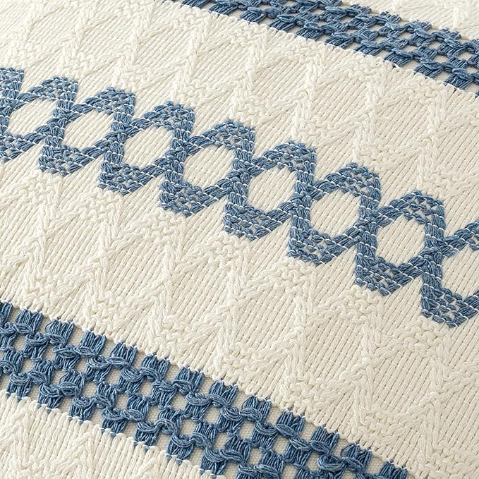 MIULEE Set of 2 Coastal Blue Boho Decorative Pillow Covers 18x18 Inch Farmhouse - Image 4
