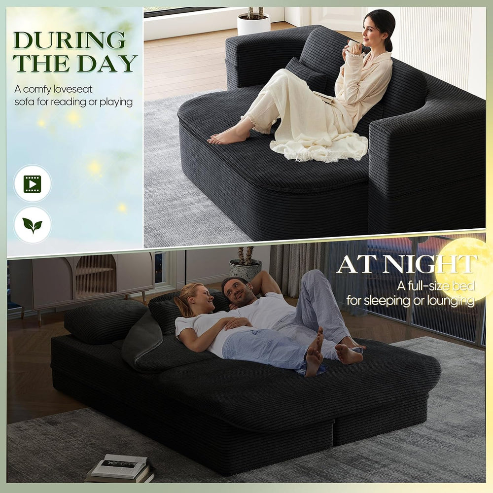 Antetek Convertible Sleeper Sofa, Modern Folding Futon Corduroy Floor Foam Co...