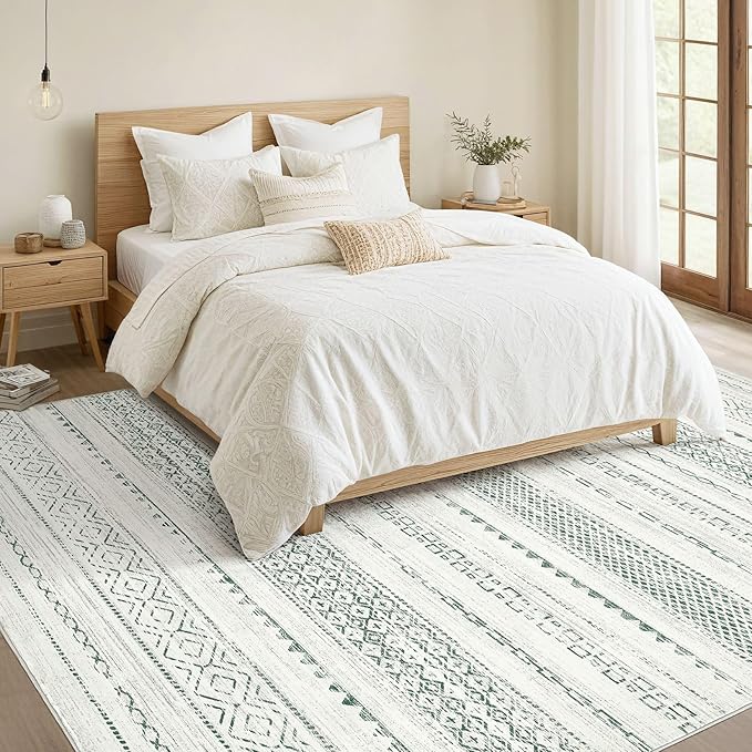Nakagishi Green Rug Living Room Rugs: 8x10 Washable Boho Large Neutral Soft - Image 5