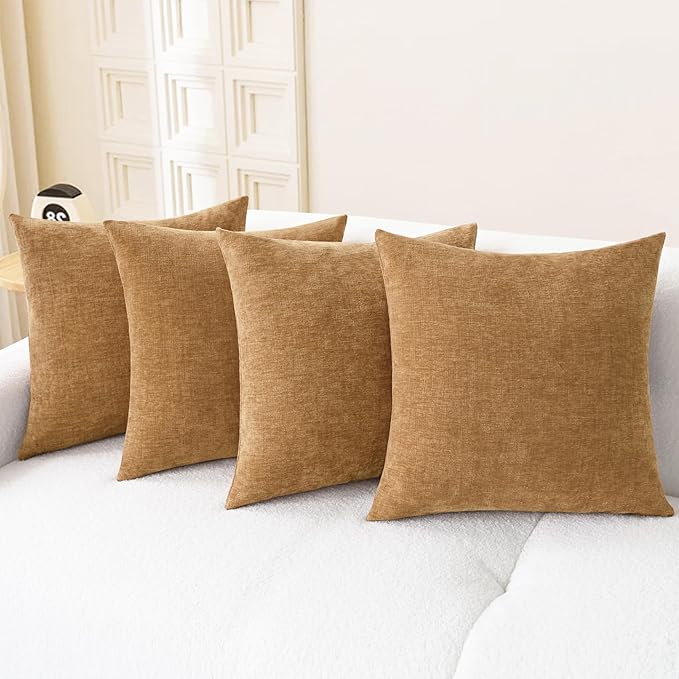 CaliTime Throw Pillow Covers Decorative 18 X 18 Inches Pack of 4 Cozy Chenille by CaliTime