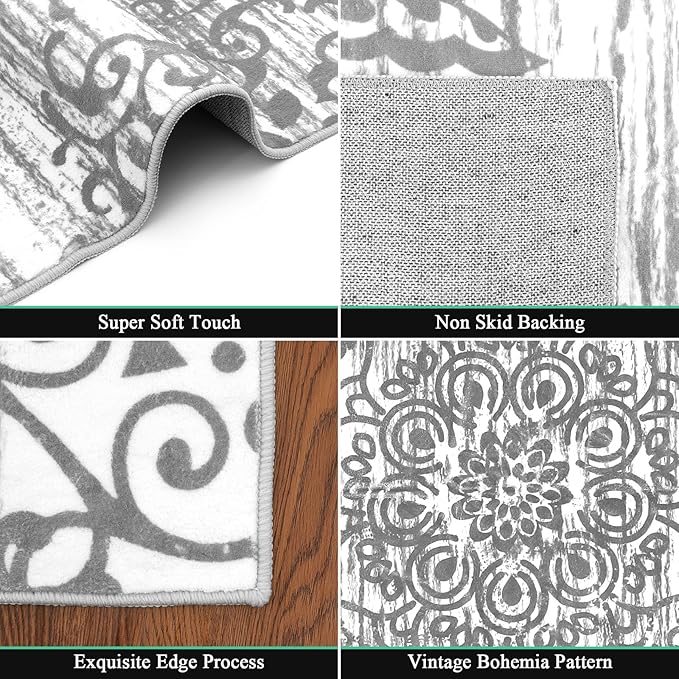 HEBE Washable Area Rug 8'x10' Non Slip Soft Distressed Medallion Bedroom & - Image 3