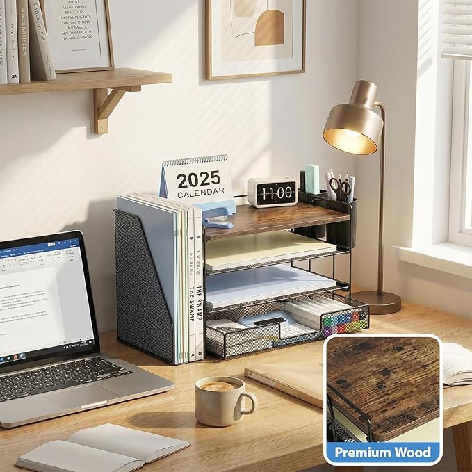 OPNICE Wood Desk Organizers and Accessories, 4-Tier Desktop File Organizer - Image 3