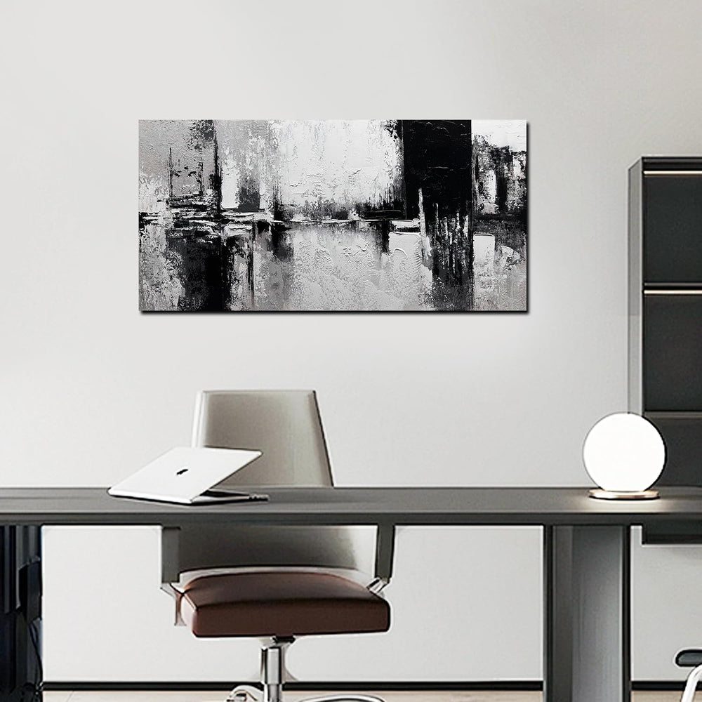 Trogonup Black and White Abstract Wall Art for Living Room Textured Canvas Pa...