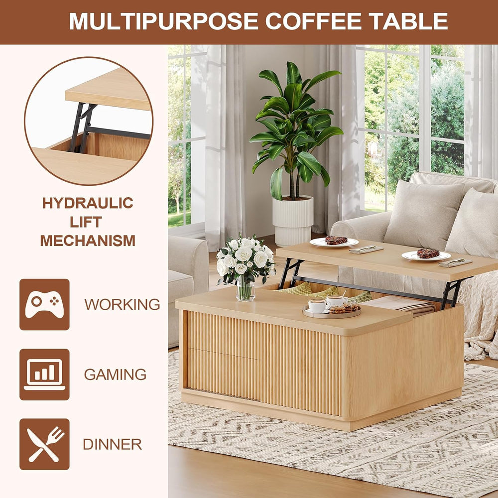 Itaar 39.4'' Lift Top Coffee Table with Storage, Fluted Coffee Tables...