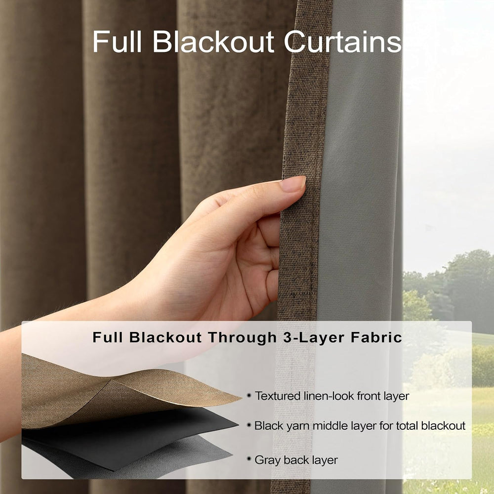 Brown 100% Blackout Curtains 84 Inches Long Burlap Drapes 2 Panels 52x84