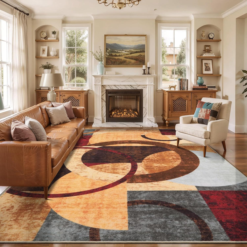 Ciicool 8x10 Area Rugs for Living Room, Soft Abstract Washable Rug Brown