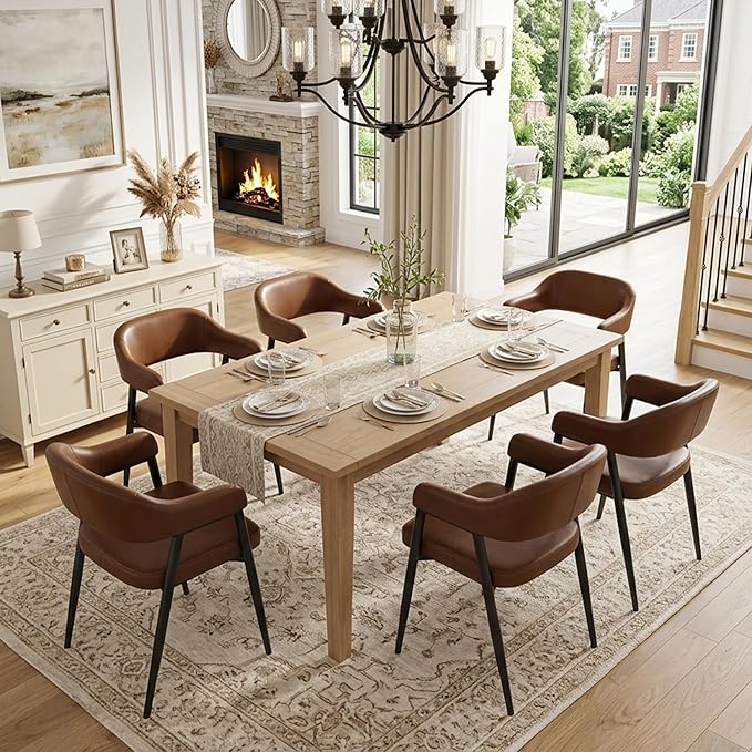 HNY Modern Dining Room Arm Chairs Set of 6, Retro Faux Leather Upholstered Ba...