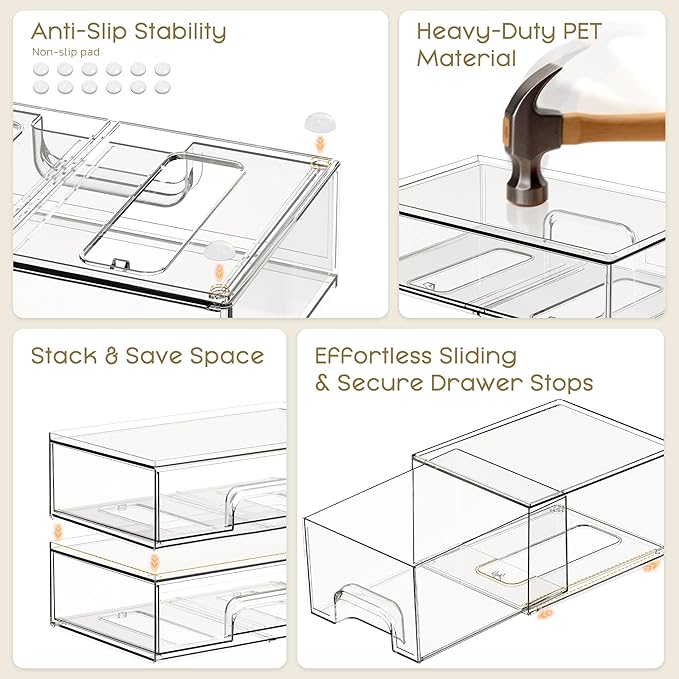 Criusia Stackable Storage Drawers, 4 Pack Clear Plastic Makeup & Bathroom - Image 5