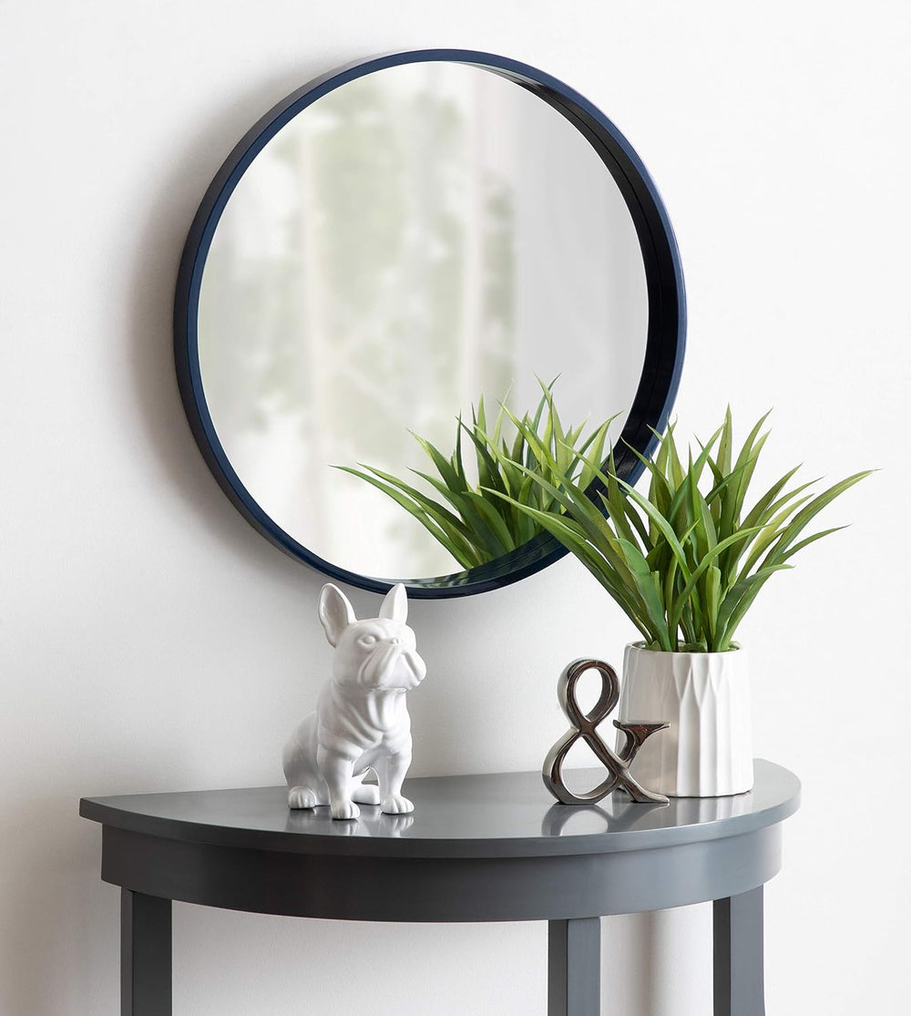 Kate and Laurel Travis Round Wood Wall Mirror, 21.6" Diameter, Navy Blue...
