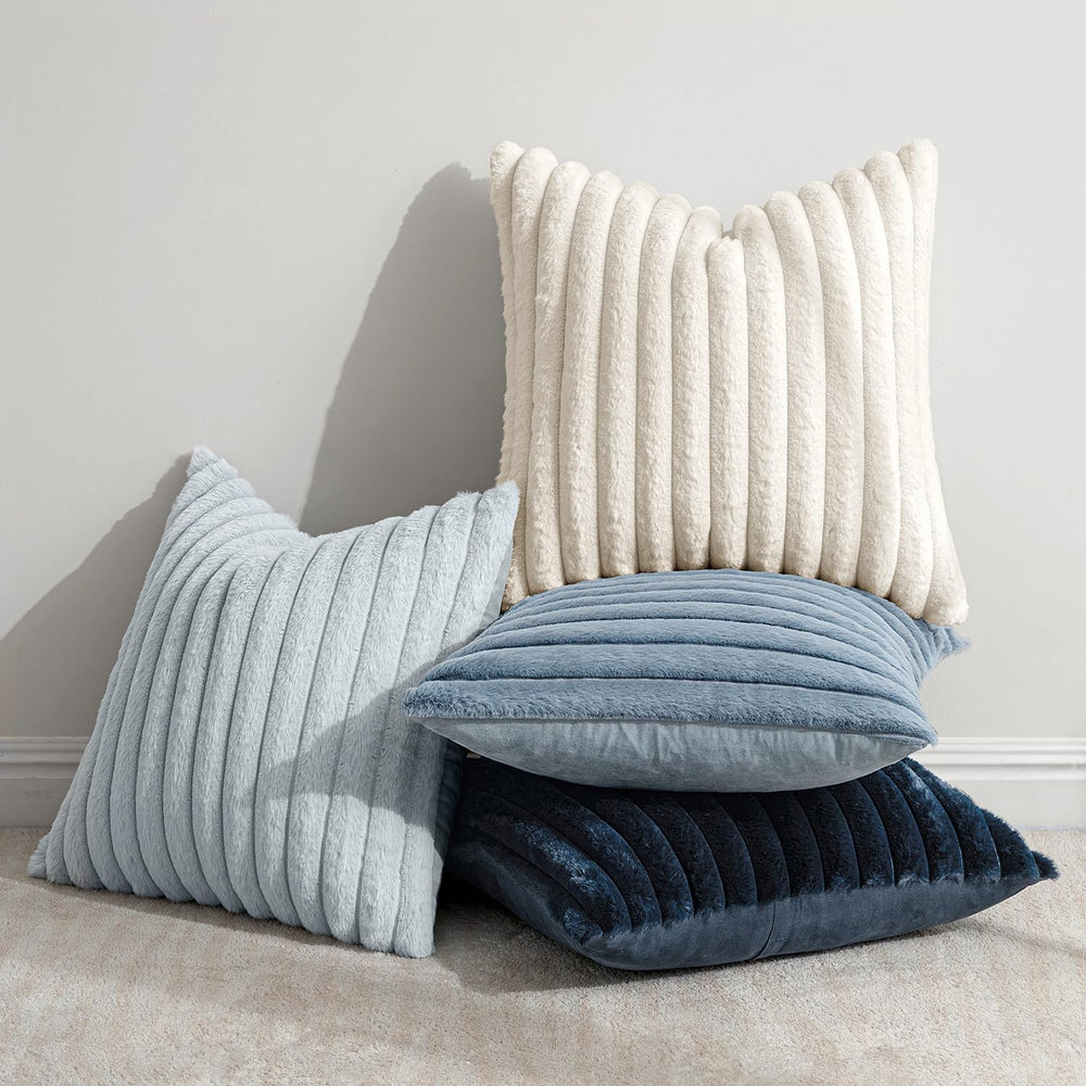 MIULEE Faux Fur Plush Decorative Throw Pillow Covers 20x20, Navy Blue