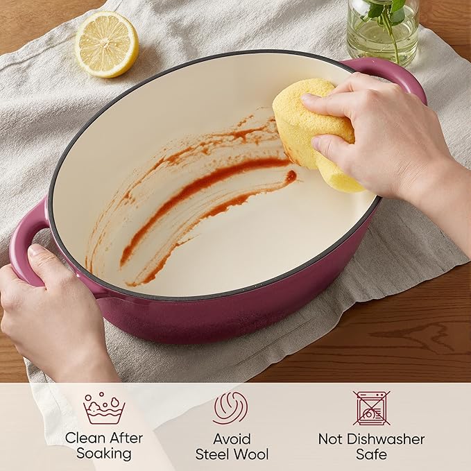Oval Dutch Oven for Bread Baking, 4.5 Quart Non Stick Enameled Cast Iron Dutch - Image 7