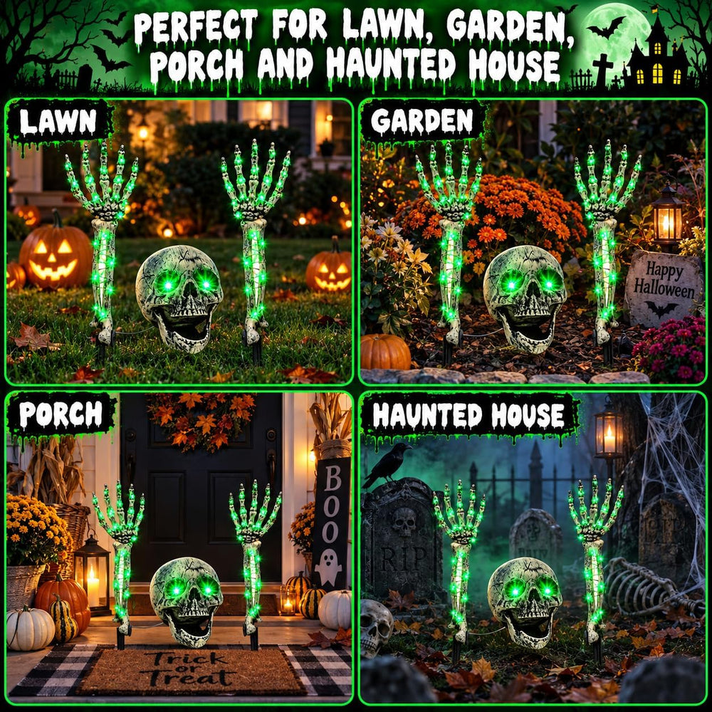 Halloween Skeleton Decorations Outdoor, Light Up Skull Head & Skeleton Ha...