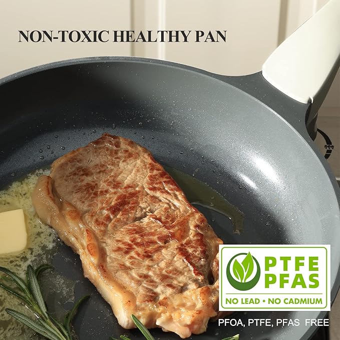 PRICUSIS Nonstick Ceramic Frying Pan, 8/10/12 Inch Non Toxic Skillet, Egg & - Image 6