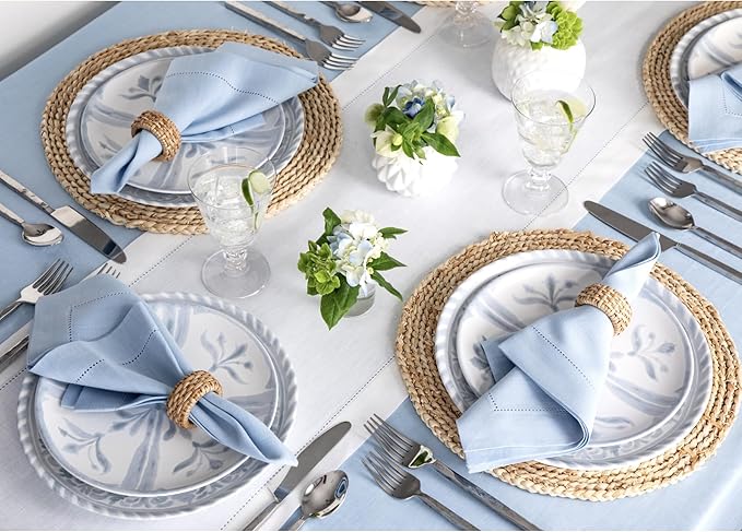 Solino Home Linen Table Runner 90 Inches Long - Classic Hemstitch 100% Pure L...