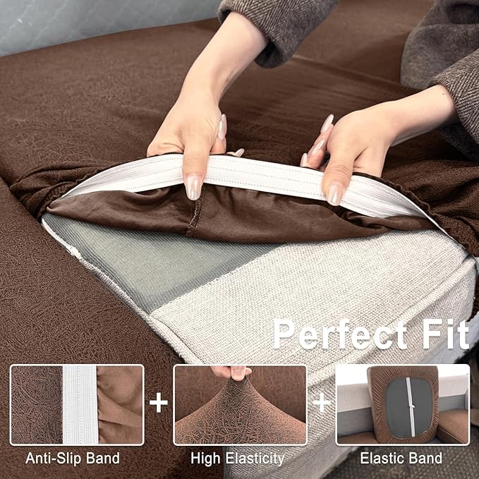 Leather Look Couch Cushion Covers Sofa Seat Slipcovers Sets Couches Furniture - Image 4