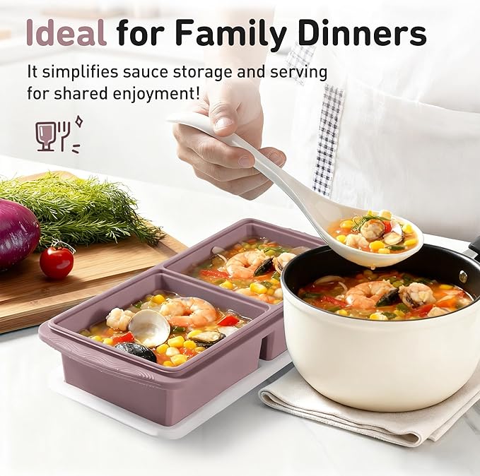 Silicone Freezer Tray with Lid Soup Freezer Container Molds with Steel - Image 8