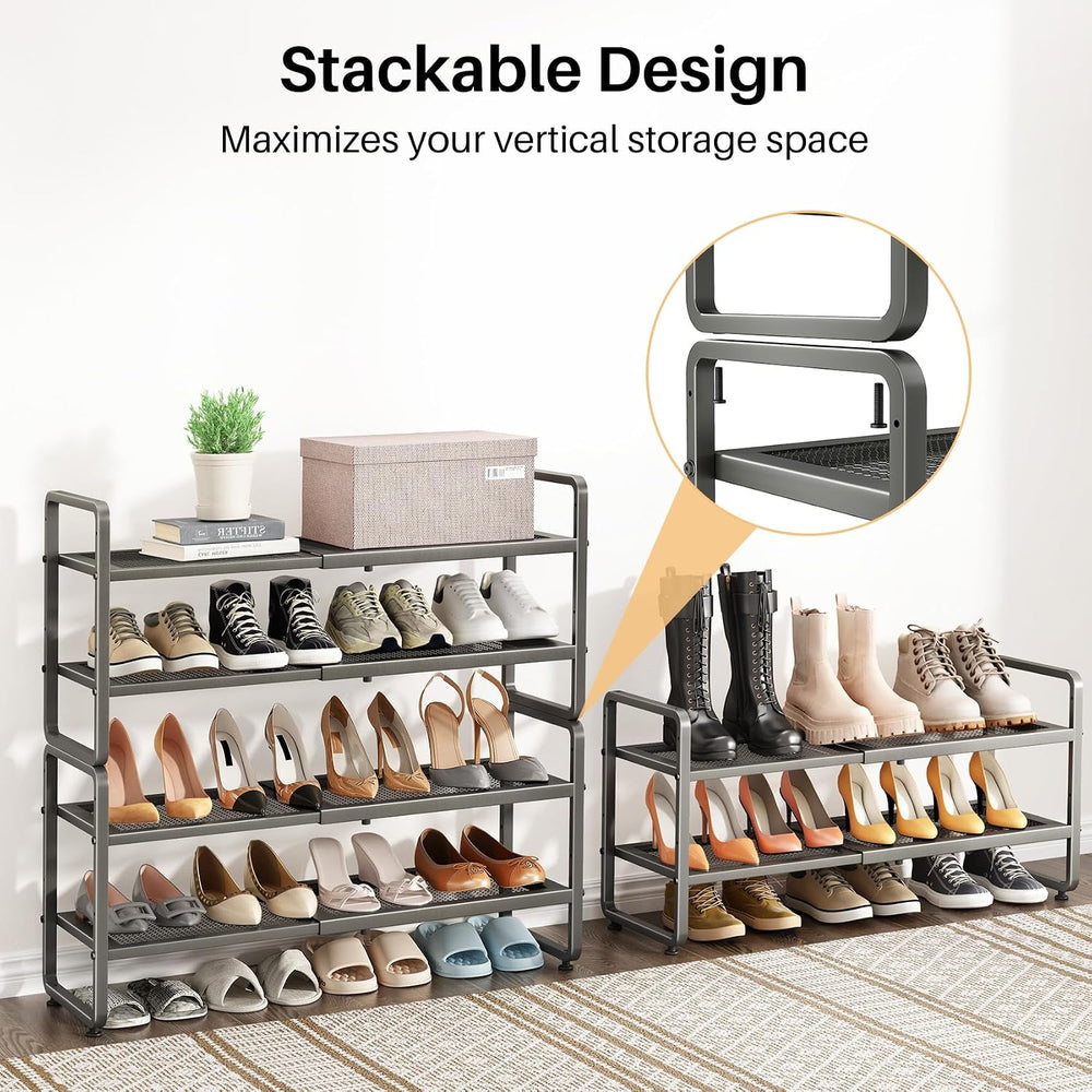 SNTD Expandable Metal Shoe Rack for Closet, Entryway & Garage, 2-Tier, Gr...