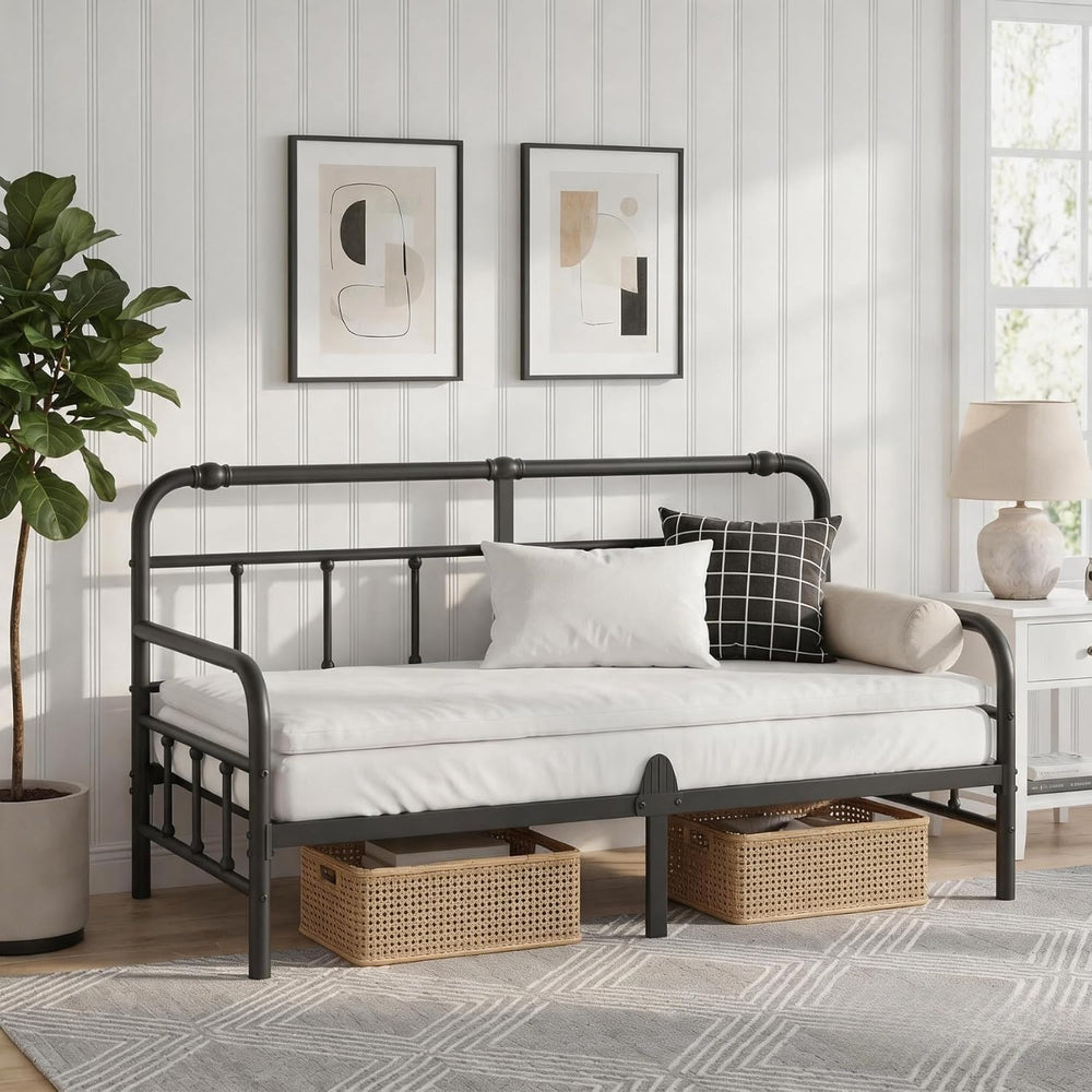 12 Inch Twin Day Bed with Vintage Headboard for Living Room