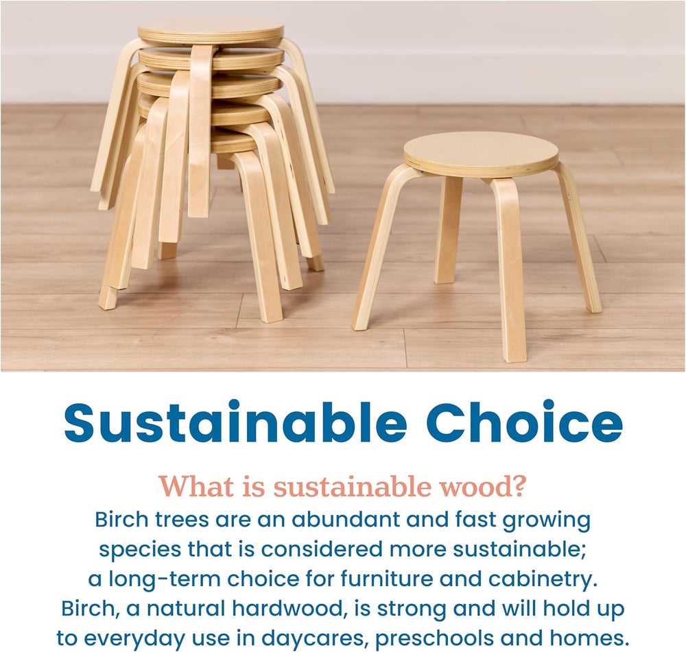 ECR4Kids Bentwood Stackable Stools, 12in Seat Height, Classroom Furniture, Na...