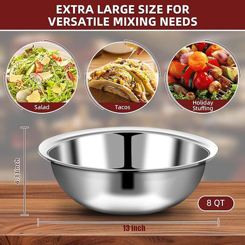 6 Pcs Stainless Steel Mixing Bowls Metal Mixing Bowls Extra Large Basin Salad - Image 2