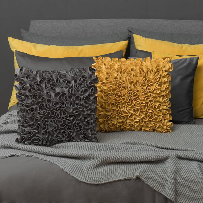 3D Ruffled Flower Decorative Throw Pillow Covers 18x18 Inch Handmade Soft Textured Suede Pillowcase Luxury Accent Cushion Cover for Couch Bed Sofa Modern Farmhouse Boho Home Decor Gift Yellow
