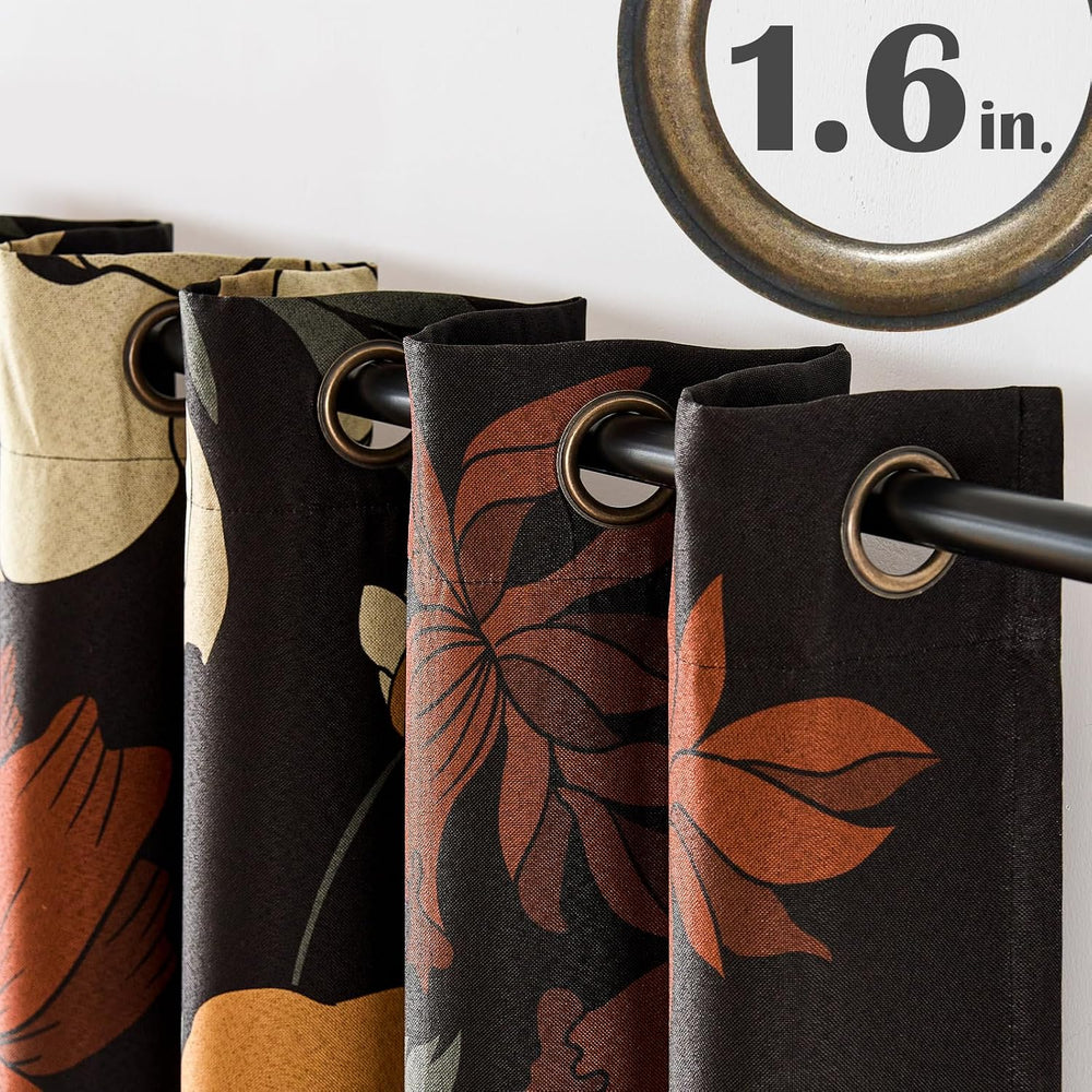 jinchan Black Boho Floral Blackout Curtains 84 Inch Grommet 2 Panels