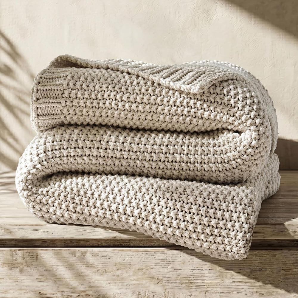 EverGrace Organic Cotton Chunky Knit Throw Blanket, 60 x 80 Birch